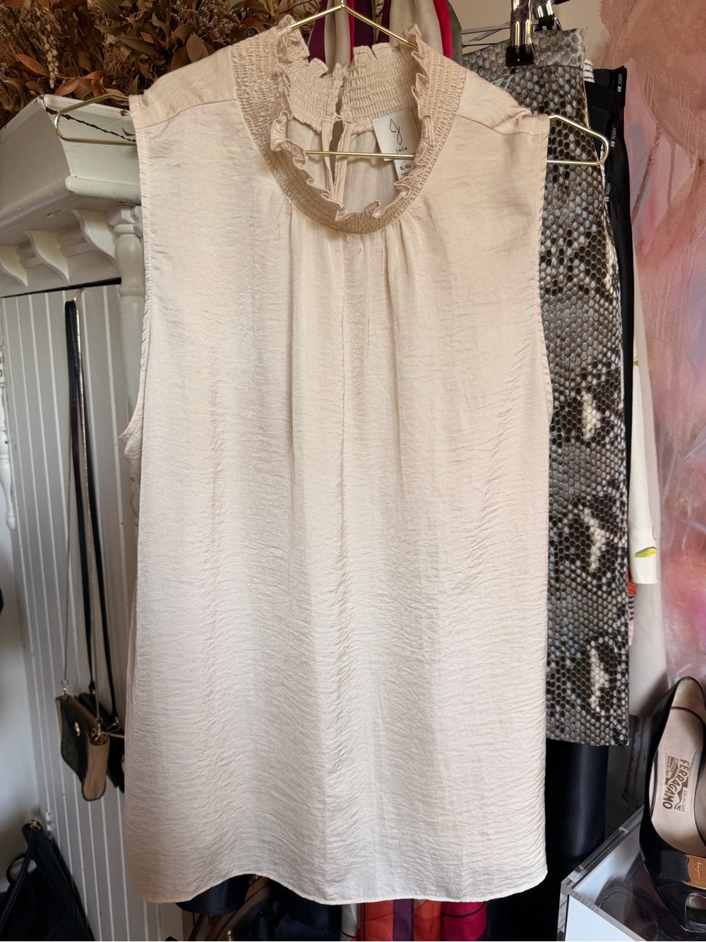 Joie Cream Textured Sleeveless Mock Neck Blouse